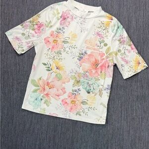 Live in the Moment Floral Ribbed Tee - Pastel Multi